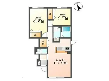 クローバーII(2LDK/1階)の間取り写真