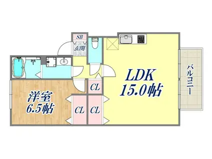 アパートメントFF A棟(1LDK/1階)の間取り写真