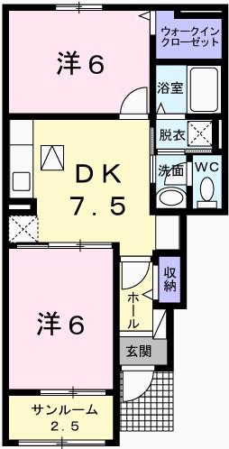 ルーチェ カーサII(2DK/1階)の間取り写真