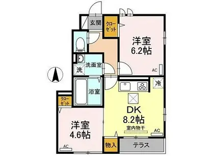 ロイジェント井荻B棟(2DK/1階)の間取り写真