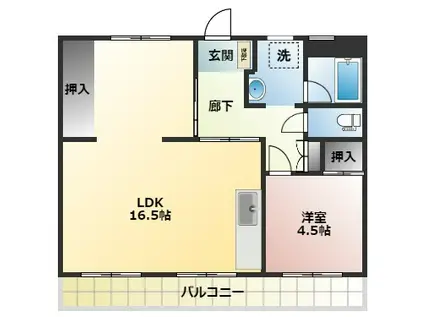 レジデンス松美(1LDK/4階)の間取り写真