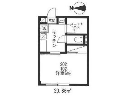 シーエス鷺宮(1K/1階)の間取り写真
