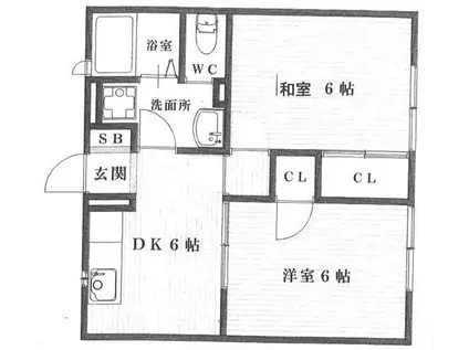 シャローガーデン(2DK/2階)の間取り写真