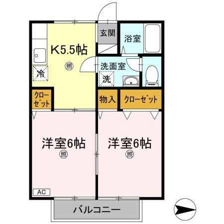 アンシャンテ川之江A棟(2K/2階)の間取り写真