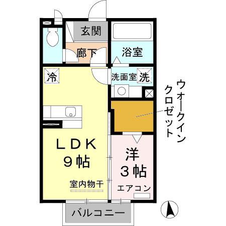 あーばんはいつ神前B棟(1LDK/2階)の間取り写真