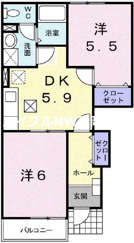 ラ・メゾン・ソレイユB(2DK/1階)の間取り写真