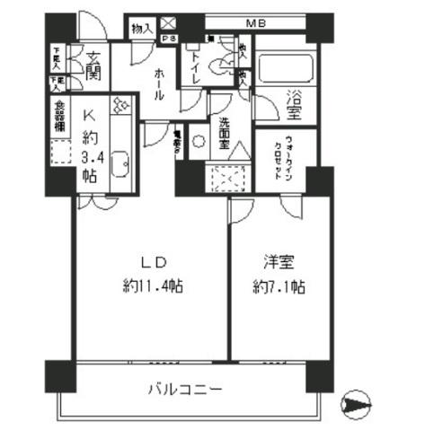 リバーポイントタワー(1LDK/17階)の間取り写真