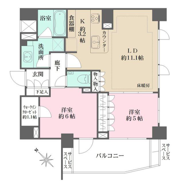 BELISTA小石川竹早町(2LDK/4階)の間取り写真