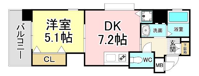 クレール花音(1DK/5階)の間取り写真