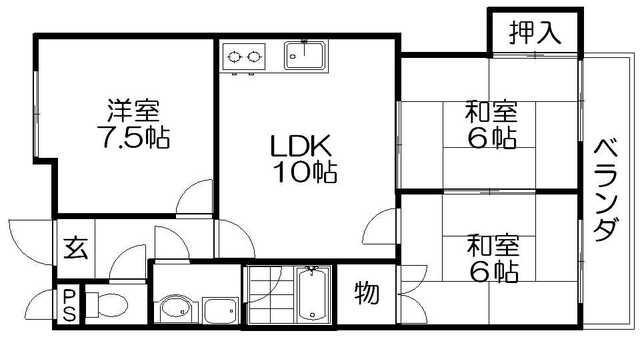 コーポ西森星丘(3LDK/4階)の間取り写真