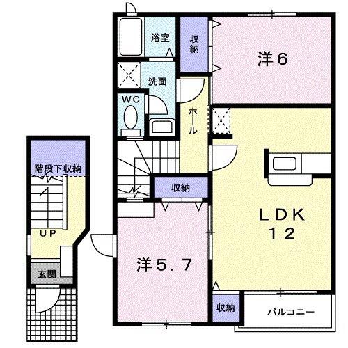 サンジュヒルB(2LDK/2階)の間取り写真