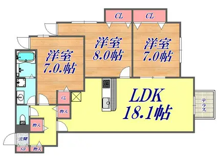 D-ROOM塚口本町(3LDK/2階)の間取り写真