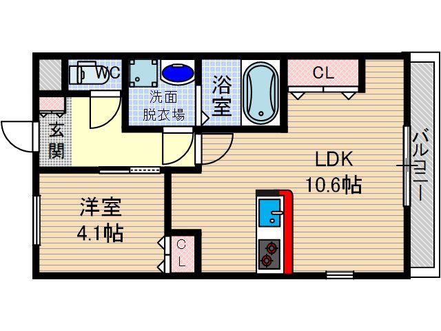 エトワール新在家(1LDK/4階)の間取り写真