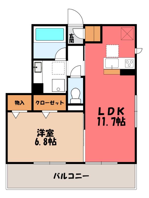 ノーブルラフィネ万平町 B(1LDK/3階)の間取り写真