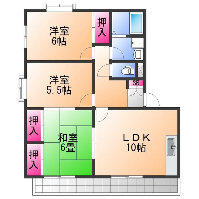 ヴィブレ大歳 A棟(3LDK/2階)の間取り写真