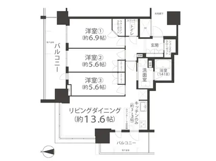 プラウドタワー岡山(3LDK/17階)の間取り写真
