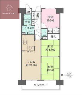 ファミールハイツ八尾B(3LDK/12階)の間取り写真