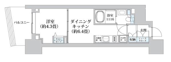 ライオンズフォーシア五反田(1DK/4階)の間取り写真