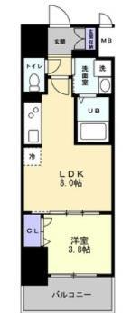 S-RESIDENCE中新町AVELIS(1LDK/8階)の間取り写真
