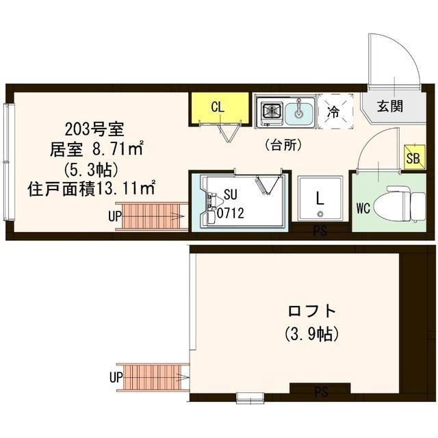 ミラベル(ワンルーム/2階)の間取り写真