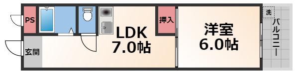 朋来ビル(1LDK/4階)の間取り写真