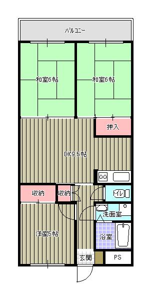 グリーンハイム I号棟(3DK/3階)の間取り写真