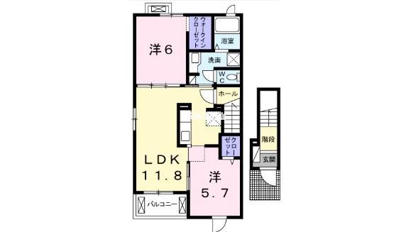 ハピネス・ベルB(2LDK/2階)の間取り写真