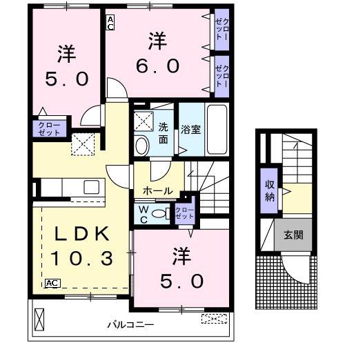 プリートンB(3LDK/2階)の間取り写真