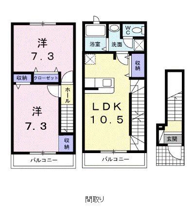 ラ・フルール(2LDK/2階)の間取り写真