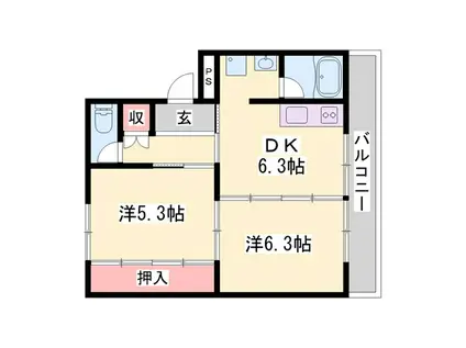 ヴィラナリー加東II(2DK/3階)の間取り写真