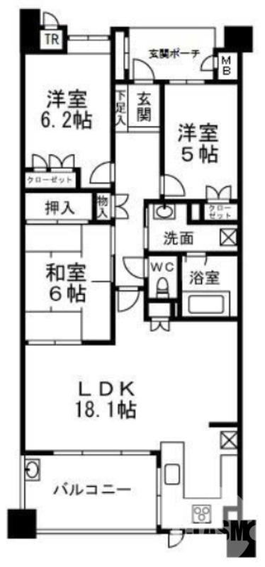 ルネフェリアス堺鳳(3LDK/4階)の間取り写真