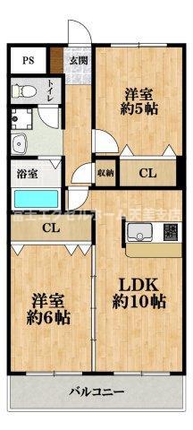 ヴィハーラ仲本(2LDK/2階)の間取り写真