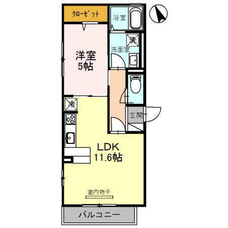 セレナーデA棟(1LDK/2階)の間取り写真