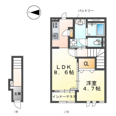 GRAND VILLA 碧(1LDK/2階)の間取り写真