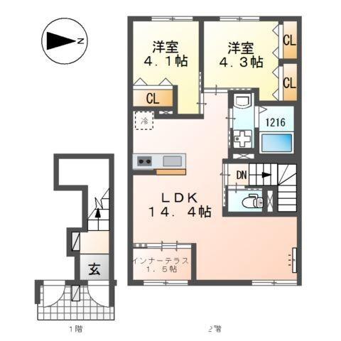原町2丁目アパート(2LDK/2階)の間取り写真
