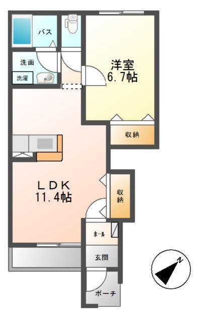 リバレイン(1LDK/1階)の間取り写真