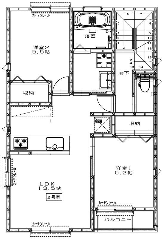 アゼリア富岡(2LDK/2階)の間取り写真