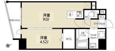 レブリアント清川I(1LDK/8階)の間取り写真