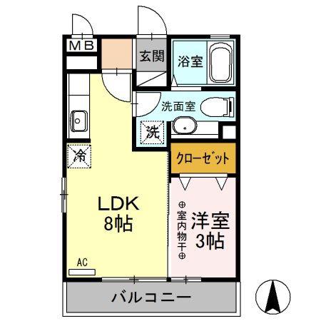 クレール シャンブル(1LDK/2階)の間取り写真