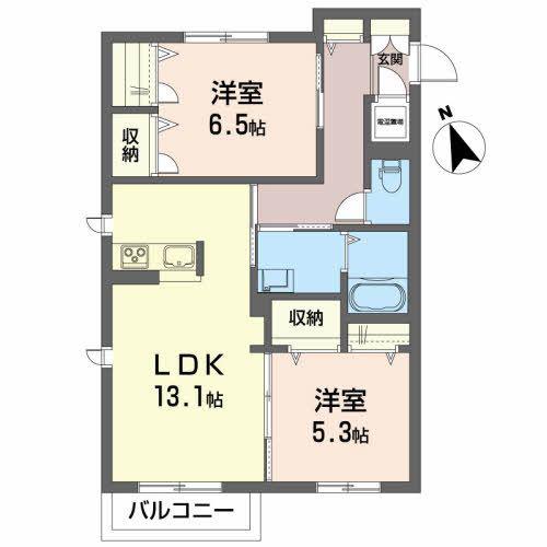 ベレオ神明(2LDK/1階)の間取り写真