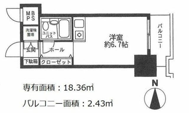 パレドール文京メトロプラザ I(ワンルーム/8階)の間取り写真