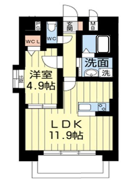アルリシャー島崎(1LDK/10階)の間取り写真