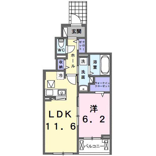 コンフォール北伊丹(1LDK/1階)の間取り写真