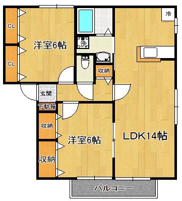 フェリーチェ南仙台C棟(2LDK/2階)の間取り写真