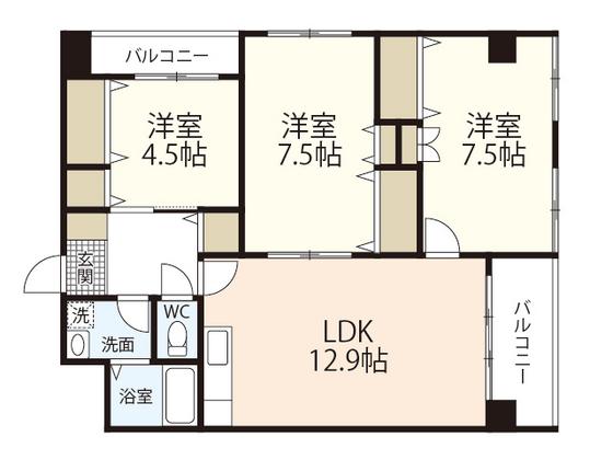 第3西十日市ビル(3LDK/11階)の間取り写真