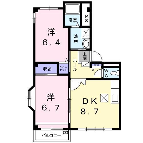 ベルビィトンA(2DK/1階)の間取り写真
