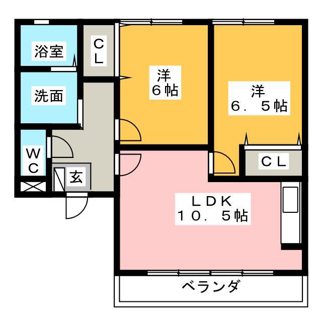 ワンズテル B棟(2LDK/1階)の間取り写真