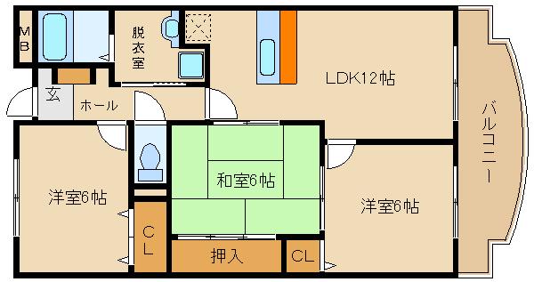 エイチ・ツー・オー国分(3LDK/2階)の間取り写真