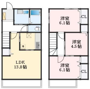 コンフォート箕形(3LDK/1階)の間取り写真