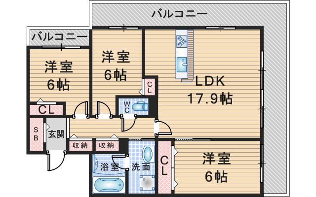 グラントリアノン緑地公園(3LDK/2階)の間取り写真